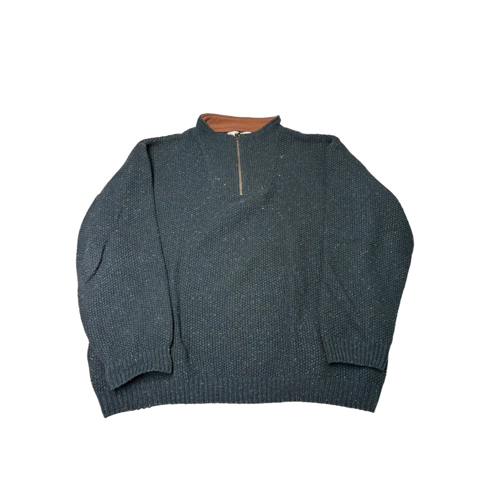 Orvis Mens L Wool Blend Donegal Fleck Quarter Zip Sweater Charcoal Grey Pullover
